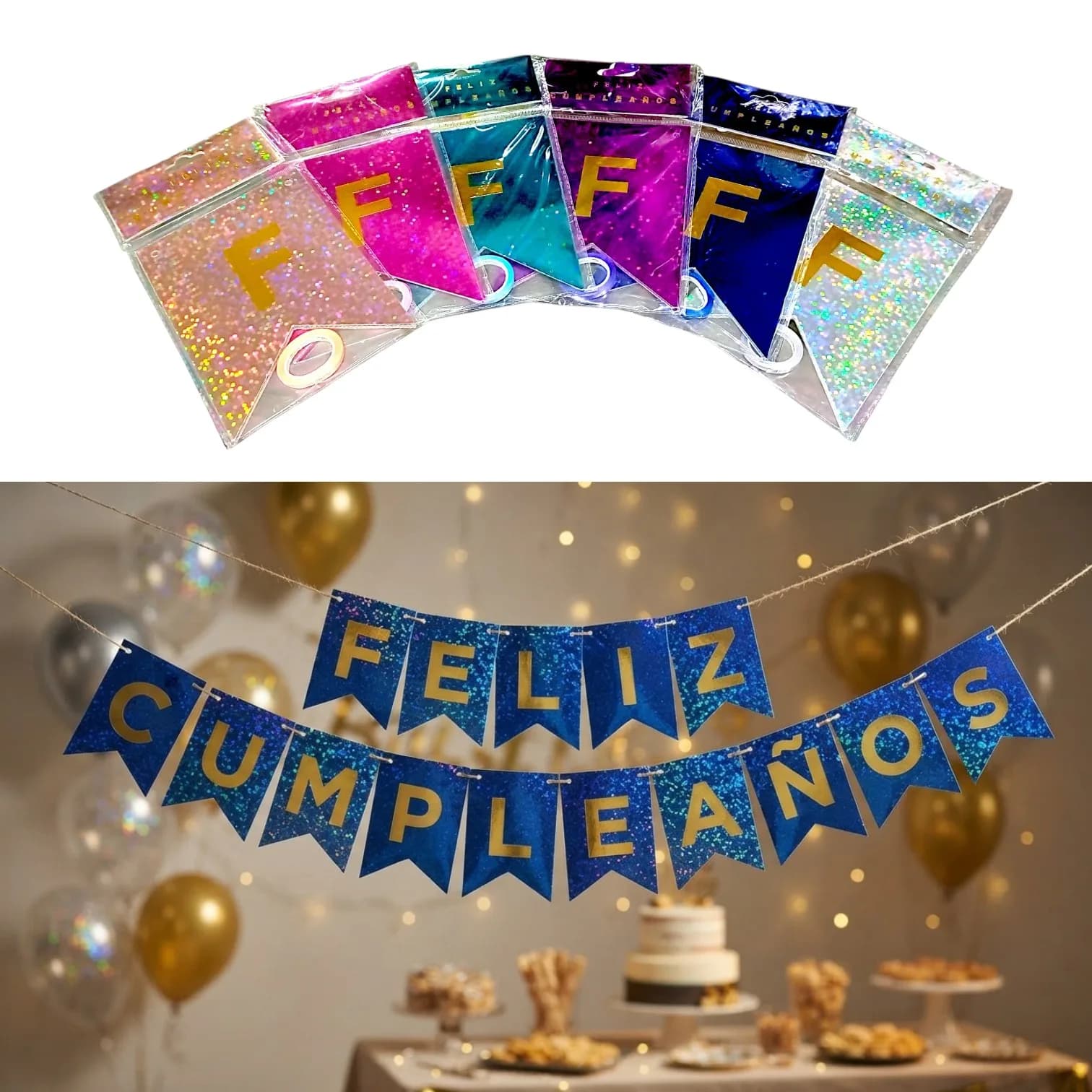 BANDERIN FELIZ CUMPLE HOLAGRAMADO