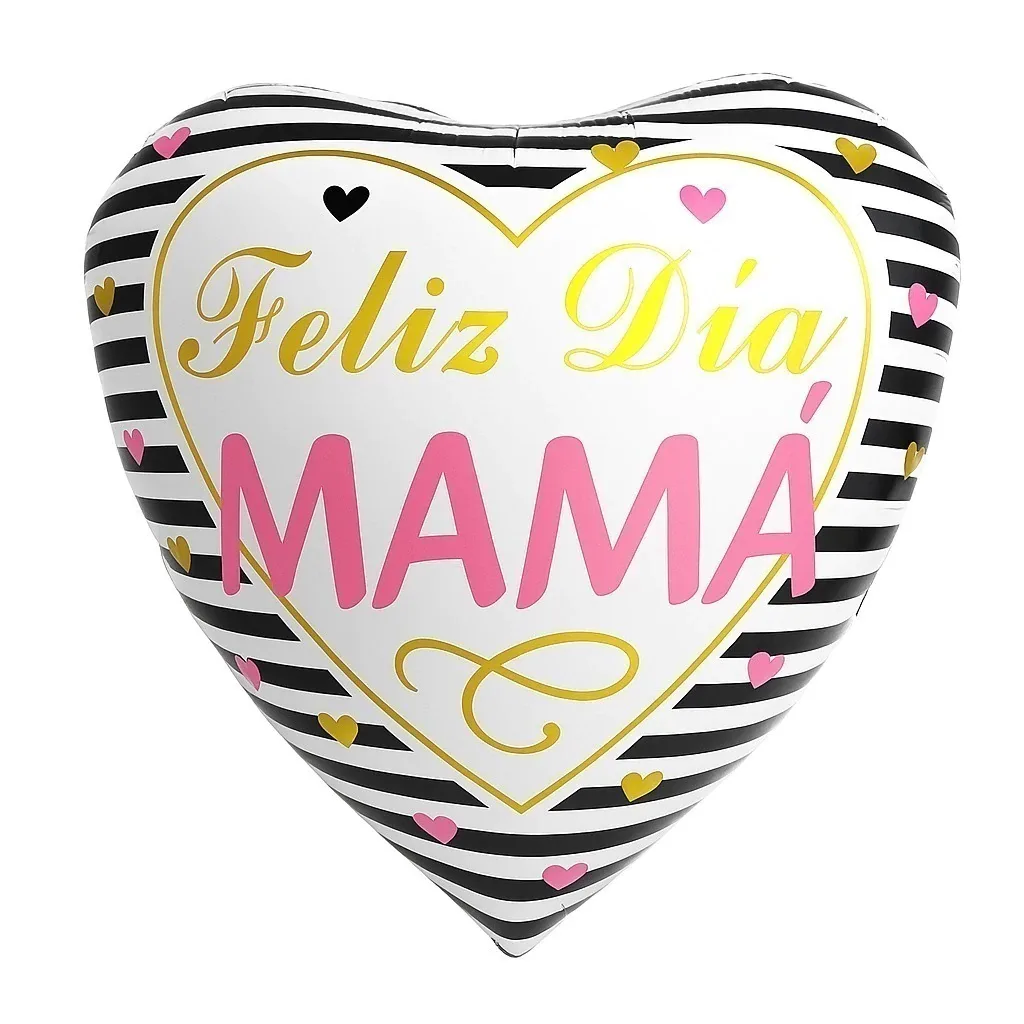 GLOBO FELIZ DIA MAMA 18" CORAZON CON RAYAS