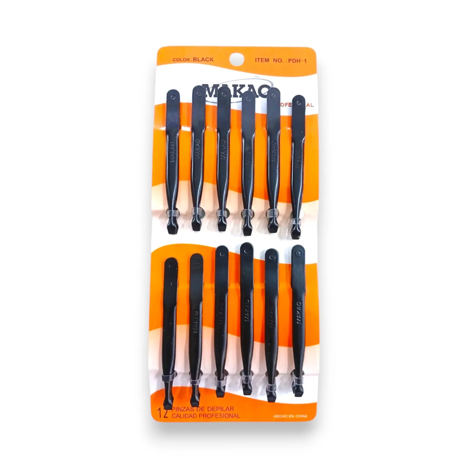 PINZA DE DEPILAR IMP NEGRA X 12 UNIDADES - MAKAO
