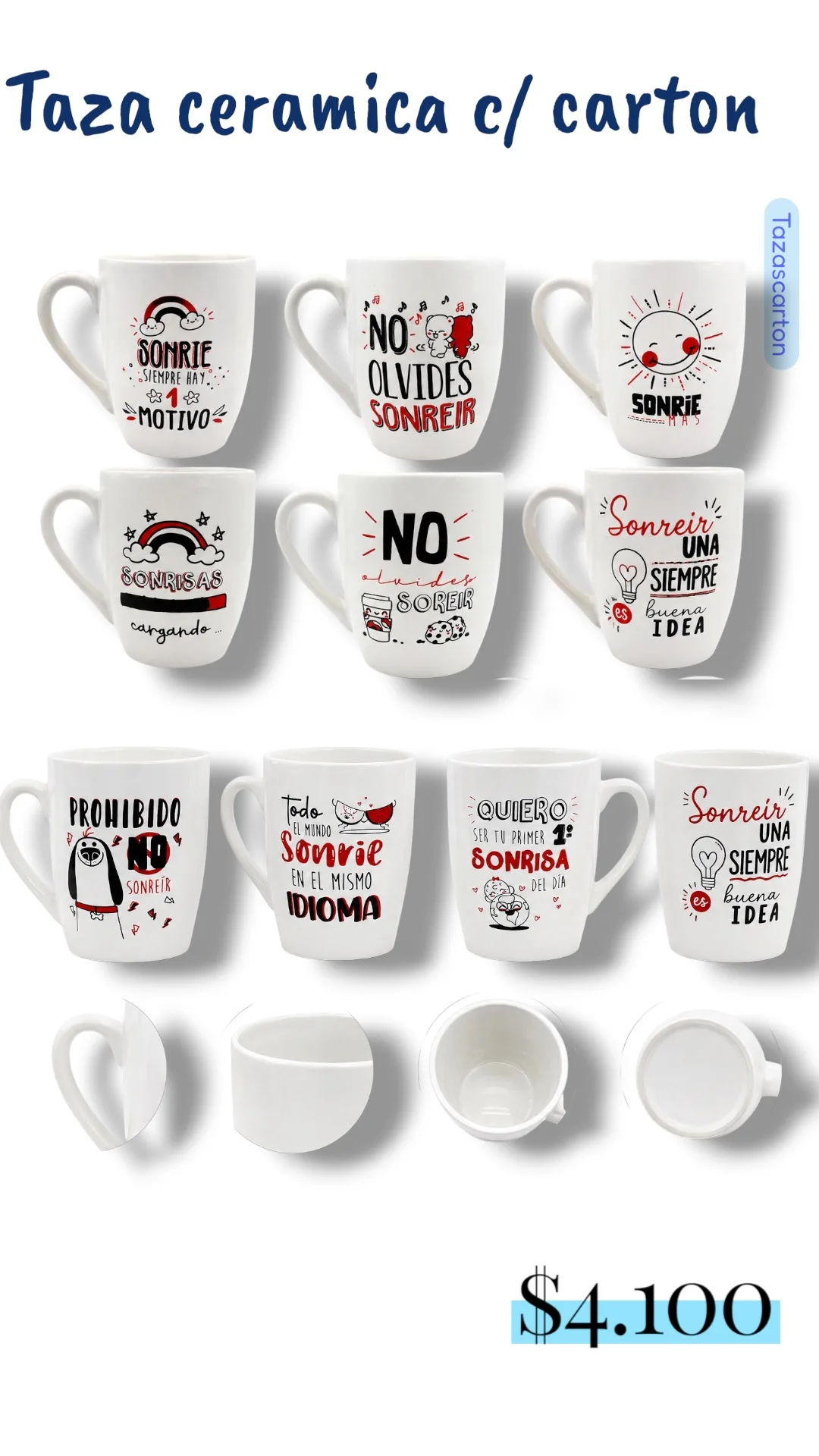 TAZAS CON CARTON VARIOS MOTIVOS